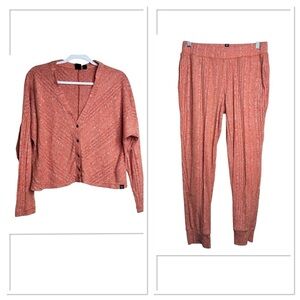 Roxy Women's M/L Orange Lazy Day Cardigan Sweater Jogger Pant SET H4